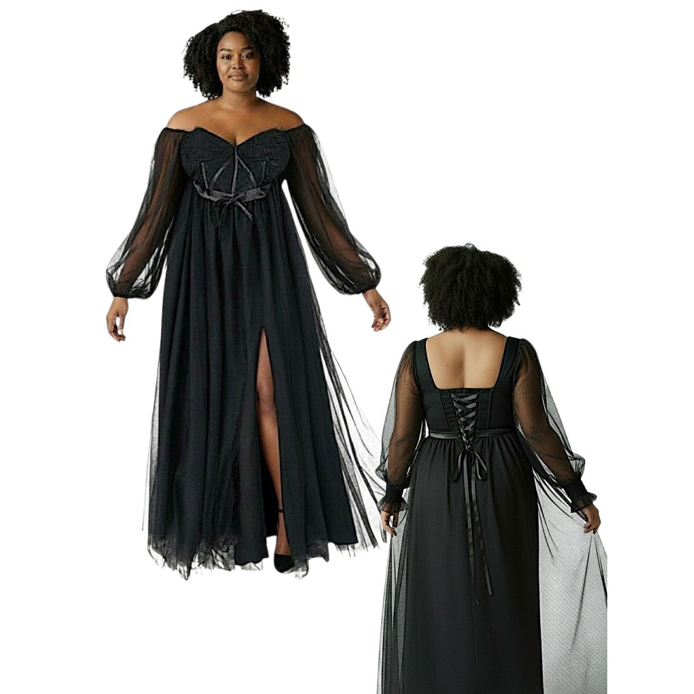 Tulle Lace Up Corset Gown 10 Coquette Black Goth Prom Dress Halloween Costume